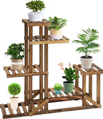 Produktbild von Outsunny Blumenständer 6 Ebenen Vierstufiges Blumenregal Blumentreppe Massivholz