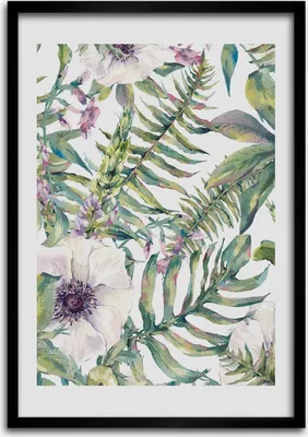 Produktbild von Bild - Bilderrahmen - 50 cm x 70 cm - MDF - Rahmen - Wandkunst Tropische Blätter