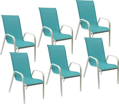 Produktbild von 6erSet MARBELLA Stühle aus blauem Textilene - weißes Aluminium