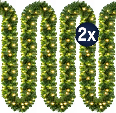 Produktbild von CASARIA® Weihnachtsgirlande mit Beleuchtung 2x 5m 100 LEDs Beleuchtet Innen Außen Grün Weihnachtsdeko Weihnachten Deko Girlande Tannengirlande Warmweiß