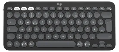 Zdjęcie produktu dla Logitech Pebble Keys 2 K380s, Mini, Bezprzewodowy, Bluetooth, Przełącznik nożycowy, QWERTZ, Grafitowy