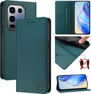 Produktbild von Lederhülle für Infinix Note 50 Pro+ Hülle Flip Brieftasche Kartenfächern Ständer Schutzhülle Dunkelgrün