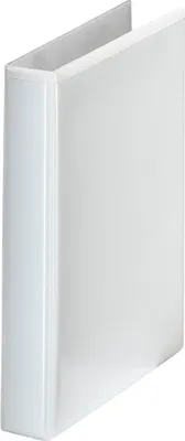 A white binder is shown standing upright against a white background.