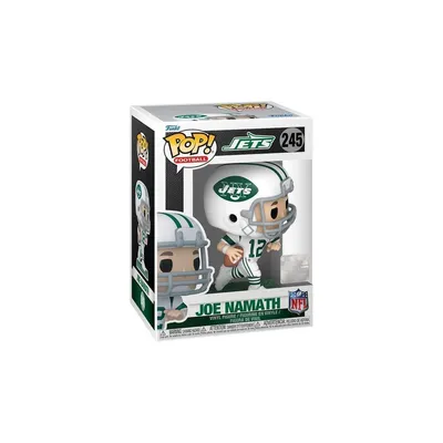 A Funko Pop! vinyl figure of Joe Namath in his New York Jets uniform, displayed in its original packaging.