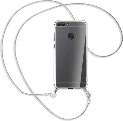 Produktbild von Handykette Backcover-Schutzhülle mit Band (Metall silberfarben) für Huawei P smart / Enjoy 7S - silberfarbene Kette Snake