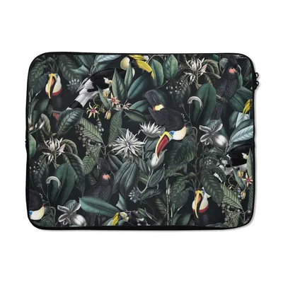 Produktbild von MuchoWow® Laptop Hülle 17 Zoll Laptoptasche Blumen - Tukan - Blätter - Zipper - Schutzabdeckung