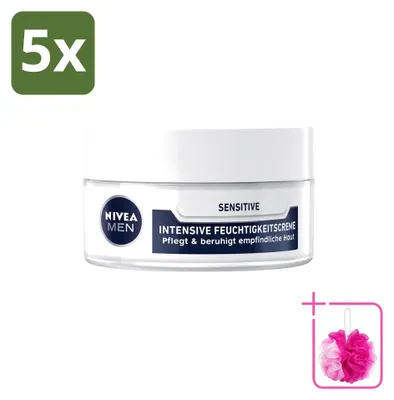 Imagen del producto de 5 unidades de crema facial intensiva para pieles sensibles Nivea Men - 50 ml cada una - Paquete económico