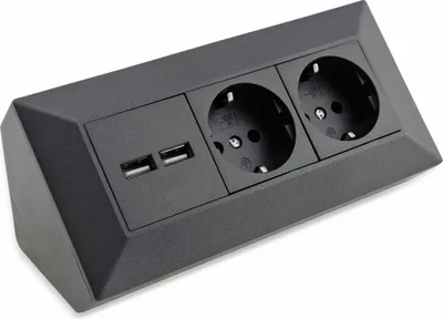 Produktbild von 2-Fach Steckdosenblock+ 2X USB,anthrazit 250V/ 16A, Aufbaumontage