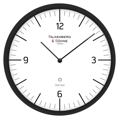 A close-up view of a black-rimmed analog wall clock with a white face, showing the time.
