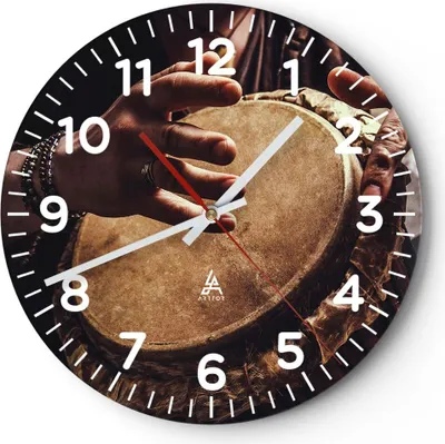 Produktbild von Wanduhr - Rund - Glasuhr - Trommel Indien Musiker - 30x30cm - Schleichendes Uhrwerk - Lautlos - zum Aufhängen bereit - Dekoration Modern - Wanddekoration aus Glas - C4AR30x30-4866