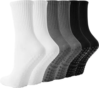 Produktbild von Minicee 3 Paar Anti-Rutsch Socken Damen, Gripsocken mit Noppen, Haussocken für Yoga, Pilates & Ballett, One Size, Grau Weiß Schwarz
