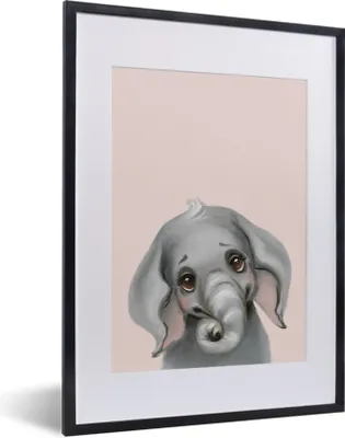 Produktbild von MuchoWow® Gerahmtes Poster Elefant - Kind - Rosa 30x40 cm - Poster mit Schwarzem Bilderrahmen Wandposter Rahmen Foto Bilder - Wandposter Schlafzimmer