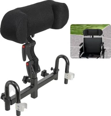 Image de Coussin d'appui-tête pour fauteuil roulant, matériau en fer, taille de serrage 22 mm, hauteur et largeur réglables, largeur maximale du fauteuil roulant 520 mm, convient pour un diamètre de poignée allant jusqu'à 2,2 pouces
