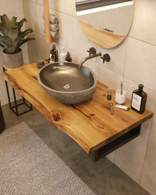 Produktbild von Holz Waschtischplatte für Aufsatzbecken Waschtischkonsole Waschtisch Eiche 40cm