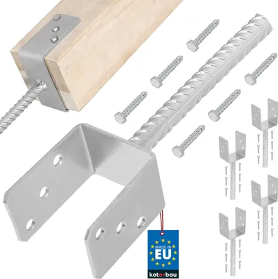Produktbild von KOTARBAU® 4er Set U Pfostenträger zum Einbetonieren 81mm mit Riffeldolle Pfostenanker für Zaunpfosten Pfostenschuh mit Betonanker verzinkter Stahl