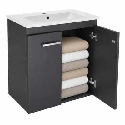 Produktbild von Paplinskimoebel Waschbecken mit Unterschrank Bilbao 60cm Breit Waschplatz Schöner Badchrank mit Waschbecken Graphit Badmöbel Waschtischunterschrank