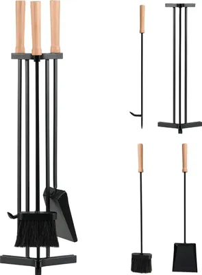 Produktbild von GOPLUS 4 teiliges Kaminbesteck Set, Kaminwerkzeug mit Schürhaken, Schaufel, Bürste & Ständer, Kaminofen Besteck mit Holzgriff, für Ofen