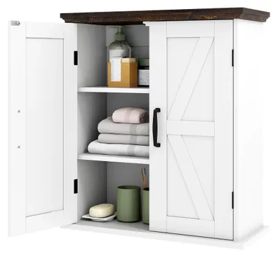 Produktbild von Hängeschrank für das Badezimmer, Wandschrank mit 2 Türen und verstellbaren Regalen, Küchenschrank für Wohnzimmer und Küche (Weiß)