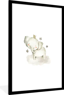 Produktbild von MuchoWow® Gerahmtes Poster Tiere - Elefant - Sterne 60x90 cm - Poster mit Schwarzem Bilderrahmen Wandposter Rahmen Foto Bilder - Dekoration - Wandposter Wohnzimmer - Hochwertig