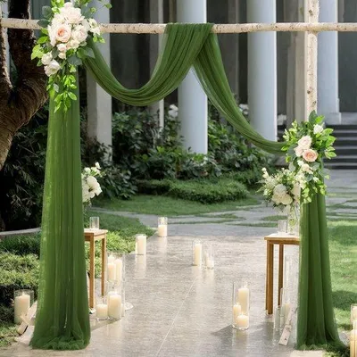 Produktbild von Chiffon-Bruidsgordijn, Wandhanger, Olijfgroen, 75x300cm, Gaas, Chiffonstof