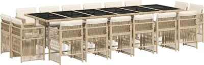 Produktbild von 17-tlg. Garten-Essgruppe mit Kissen Beige Poly Rattan