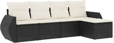 Produktbild von vidaXL 5-tlg. Garten-Sofagarnitur mit Kissen Schwarz Poly Rattan