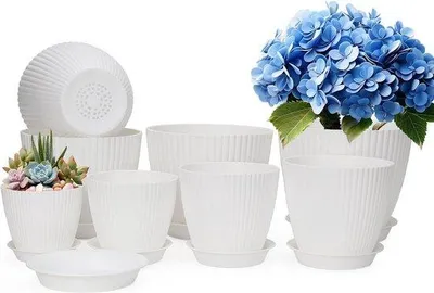 Produktbild von 8 Stück Selbstwassernde Pflanzgefäße - Selbstwassernde Binnen- und Außenpflanzgefäße mit Drainageschlitzen