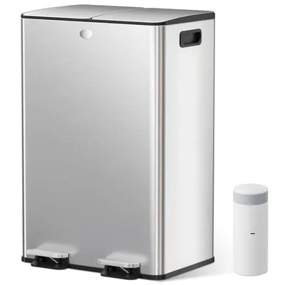 Produktbild von YASHE Mülleimer 2 Fächer mit Deckel, 2x30L Mülleimer Küche, Tretmülleimer Edelstahl mit 20 Müllbeuteln