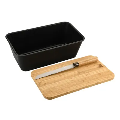 Produktbild von KESPER Brotbox, schwarz, mit Messer, Deckel als Schneidbrett verwendbar, 58481