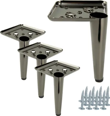 Image de Jeu de 4 pieds de meuble "Spike" en noir et chrome, hauteur 13 cm, avec vis de montage et cales de protection, idéal pour les meubles rembourrés et les meubles TV.