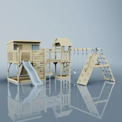 Produktbild von OutdoorToys Spielturm Malin aus Holz in Blau Kinderschaukel