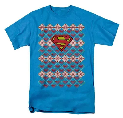 Image de T-shirt Superman pour hommes/femmes, coupe unie, en coton ring-spun, motif de Noël, référence TV40385 (taille XXL), couleur turquoise