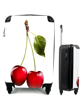 Produktbild von MuchoWow® Koffer Handgepäck Trolley Rollkoffer Kleine Reisekoffer mit 4 Rollen - Kirschen - Obst - Weiß - Cabin Size < 55x40x23 cm & 55x40x20 cm - Fotokoffer - Kabinenkoffer - Boardgepäck - Reise-Box - Reisekoffer - Reisegepäck - Koffer mit Bild - Trolley für Kinder