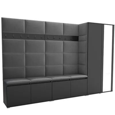 Produktbild von Garderobe LUTON 5 BLACK 33– Farbe: schwarz, moderner Schrank 40x290x186 cm, funktionale Lösung für den Flur, Garderobeschrank, Flurmöbel