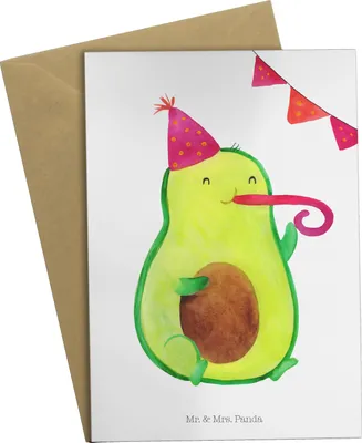 Produktbild von Mr. & Mrs. Panda Klappkarte Avocado Party - Weiß - Geschenk, valentinstagskarte, Geburtstag, Grußkarten, weihnachtskarten, Glücklich, Glückwunschkarte, Happy Birthday