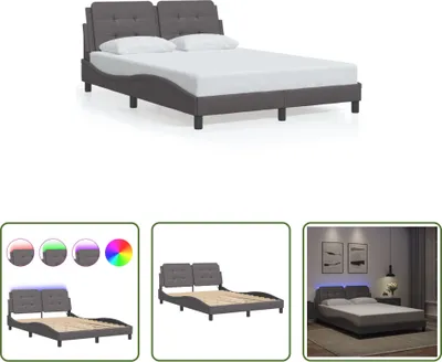 Produktbild von The Living Store Bettgestell mit LED Grau 140x200 cm Kunstleder