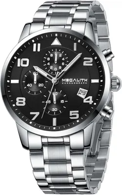 Image de Montre-bracelet pour homme, chronographe de sport, étanche, en acier inoxydable, à quartz, cadran analogique, date, style militaire, noir