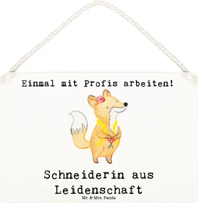Produktbild von Mr. & Mrs. Panda Schild Schneiderin Leidenschaft DIN A6 - Weiß - Geschenk, Türschild, Holzschild, holzbild, Spruchschild, wandtafel