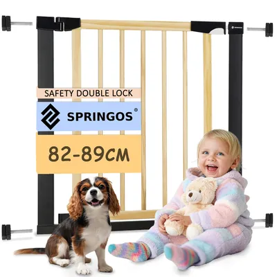 Image de Barrière de sécurité Springos® pour portes et escaliers avec système de tension 82-89 cm