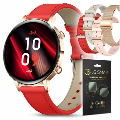 Zdjęcie produktu dla Smartwatch Damski WODOODPORNY ROZMOWY ZDROWIE SPORT MENU PL + 4 paski ZŁOTY