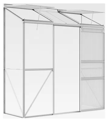 Produktbild von Gewächshaus mit Schiebetür und aufklappbaren Dachfenstern, Pflanzenhaus aus Polycarbonat und Aluminium, Silber, 192 x 68 x 196 cm