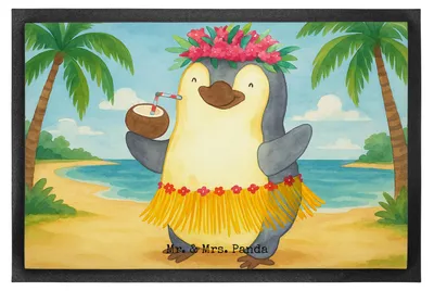 Produktbild von Mr. & Mrs. Panda fußmatte Pinguin Kokosnuss Design 60 x 90 cm - Weiß - Geschenk, flurmatte, Urlaub, Gummimatte, Hawaii, Erholt, Schmutzfangmatte, Abtretmatte
