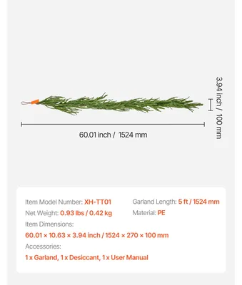 Produktbild von Weihnachtsgirlande, lebensechtes Design, langlebige Konstruktion, 5 ft