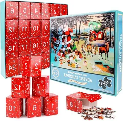 Image de Calendrier de l'Avent 2024 avec puzzle, 1008 pièces, bleu, pour adultes et enfants, décoration