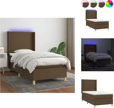 Produktbild von vidaXL Boxspringbett mit Matratze & LED Dunkelbraun 100x200 cm Stoff -  Betten & Bettgestelle