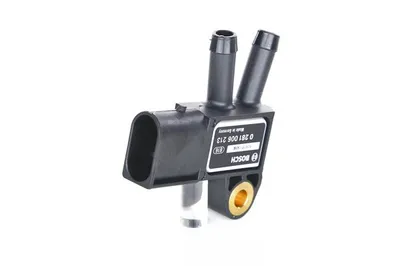 A black automotive sensor with two tubes and a connector, set against a white background.