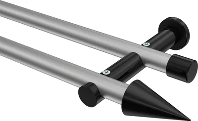 Produktbild von Interdeco Gardinenstange / Vorhangstange Silbergrau / Schwarz, Typ Platon Savio (Kegel) ohne Ringe, 20 mm Ø 2-läufig, 120 cm