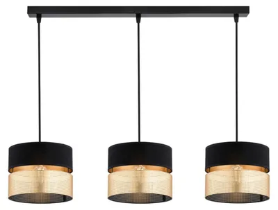 Produktbild von KAR-LIGHTING Pendelleuchte 3-flammig Schwarz-Gold, Metall, 70×20×90 cm, höhenverstellbar, E27-Fassungen – für Esstisch & offene Küchen