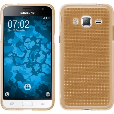 Produktbild von PhoneNatic Case kompatibel mit Samsung Galaxy J3 (2016) - gold Silikon Hülle Iced + 2 Schutzfolien