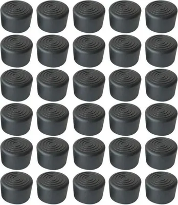 Produktbild von Packung mit 100 Gummifüßen für Möbel – Runde Form – Schützt Stuhl- und Sofaböden – Rutschfest – 25 mm